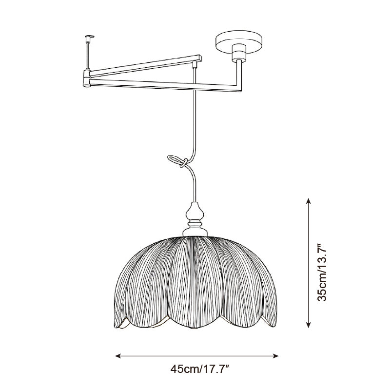 Ruffle Swing Arm Curated Finished Iron Pendant L – illuminated warm ambiance setting