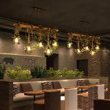 Rustic Wooden Curated Iron & Glass Chandelier – spatial dining room perspective