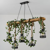 Rustic Wooden Curated Iron & Glass Chandelier – side angled contour profile