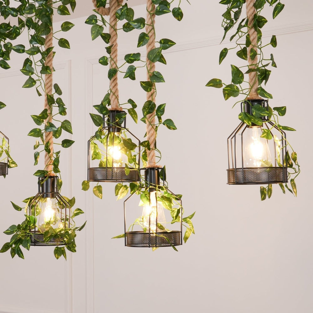 Rustic Wooden Curated Iron & Glass Chandelier