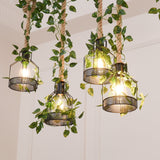 Rustic Wooden Curated Iron & Glass Chandelier warm illuminated room view