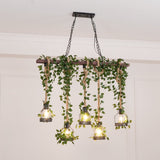 Rustic Wooden Curated Iron & Glass Chandelier – macro detail view