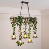 Rustic Wooden Curated Iron & Glass Chandelier – illuminated warm ambiance setting