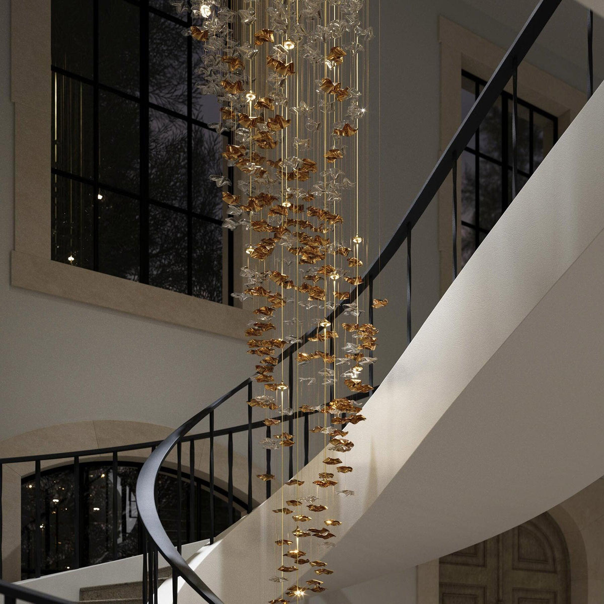 Tidal Stair Chandelier – Ambient Illumination in Luxury Interior Setting View 11