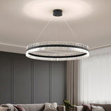 Saturno LED Curated Optical Acrylic Chandelier warm illuminated room view