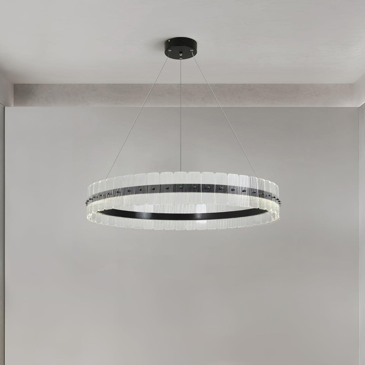 Saturno LED Curated Optical Acrylic Chandelier – dimensional scale reference