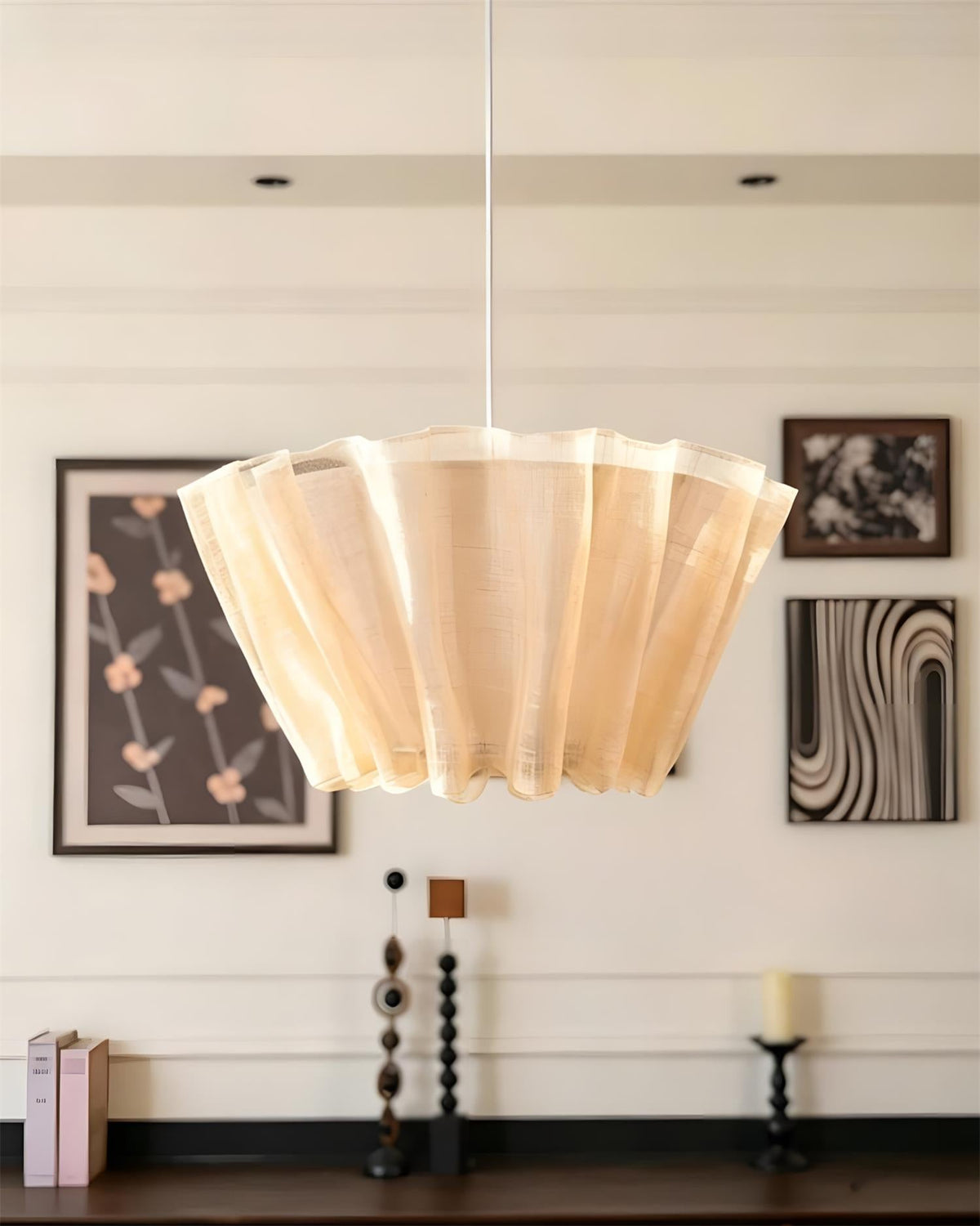 Scallora Curated Iron & Glass Pendant Light – side angled contour profile