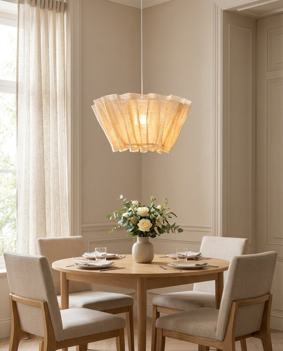 Scallora Curated Iron & Glass Pendant Light installed in residential dining space