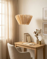 Scallora Curated Iron & Glass Pendant Light – unlit natural material contrast