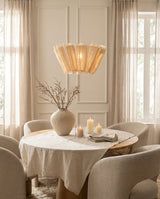 Scallora Curated Iron & Glass Pendant Light – spatial dining room perspective