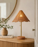 Scalora Curated Solid Brass Table Lamp warm illuminated room view