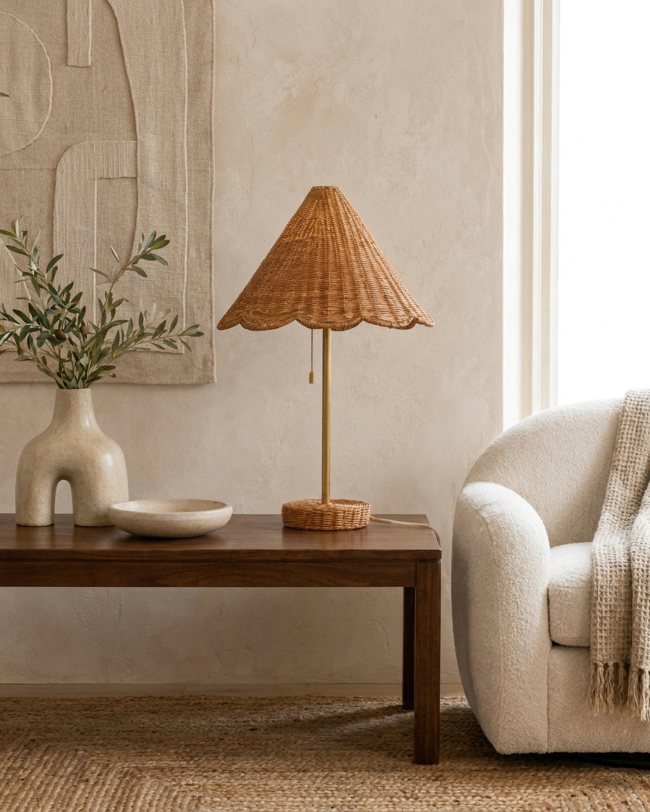 Scalora Curated Solid Brass Table Lamp – illuminated warm ambiance setting