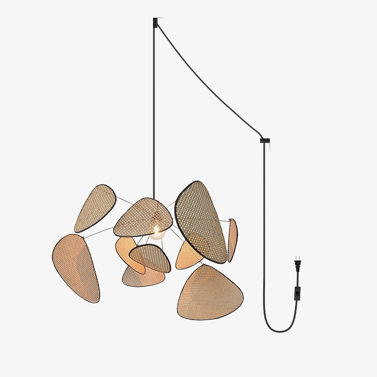 Screen Cannage Curated Woven Rattan Chandelier – illuminated warm ambiance setting #1