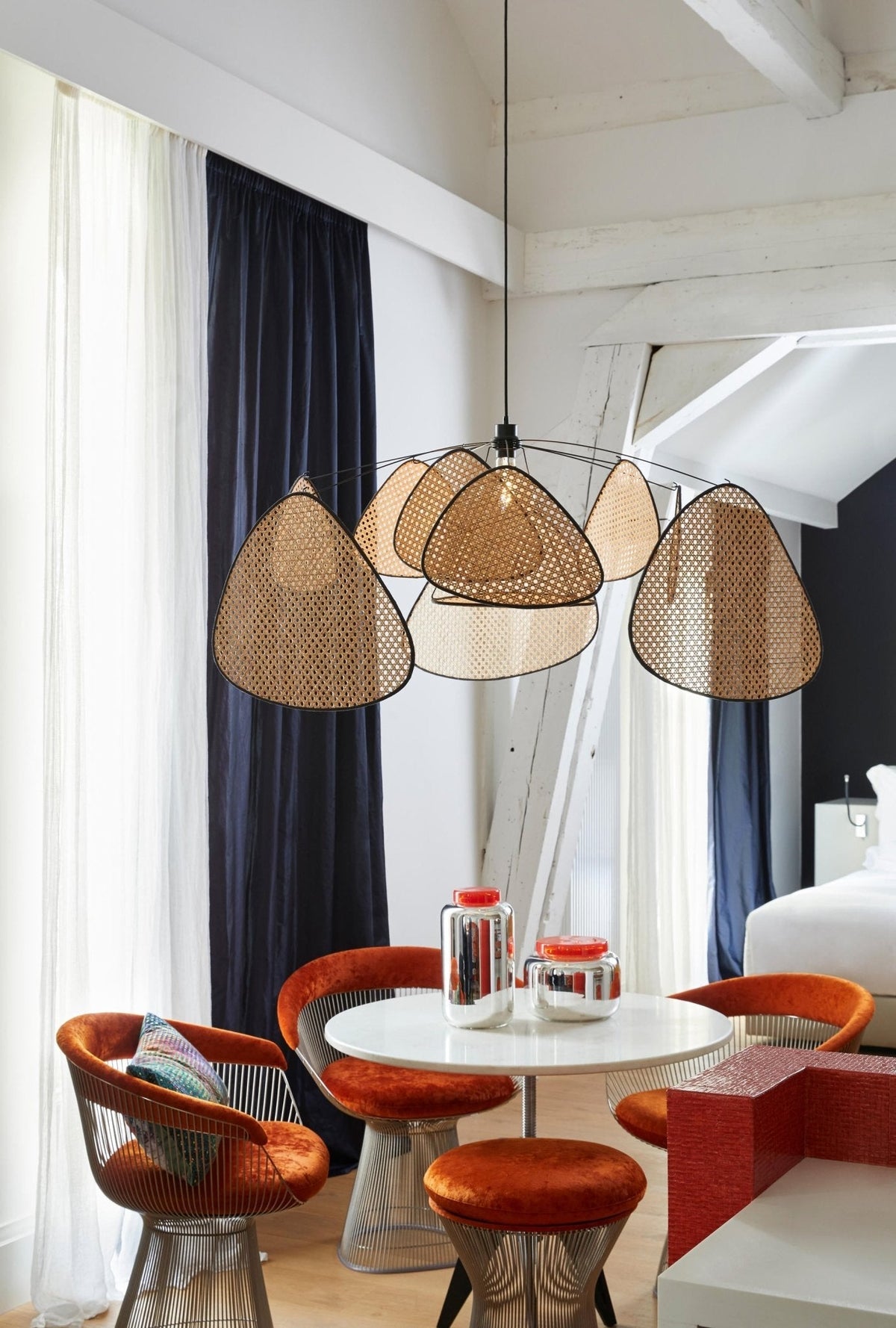 Screen Cannage Curated Woven Rattan Chandelier – structural canopy joint detail