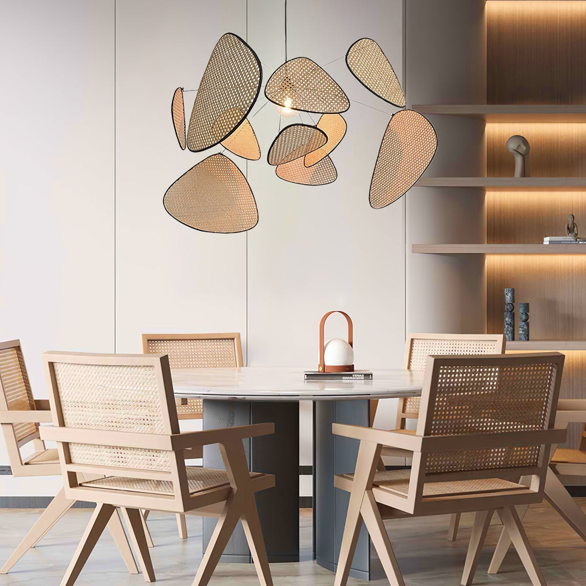 Screen Cannage Suspension Curated Woven Rattan C installed in residential dining space