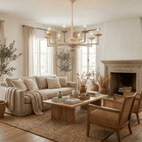 Sculptural Plaster Candelabra Curated Iron & Gla warm illuminated room view