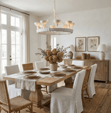 Sculptural Plaster Chalice Curated Iron & Glass warm illuminated room view