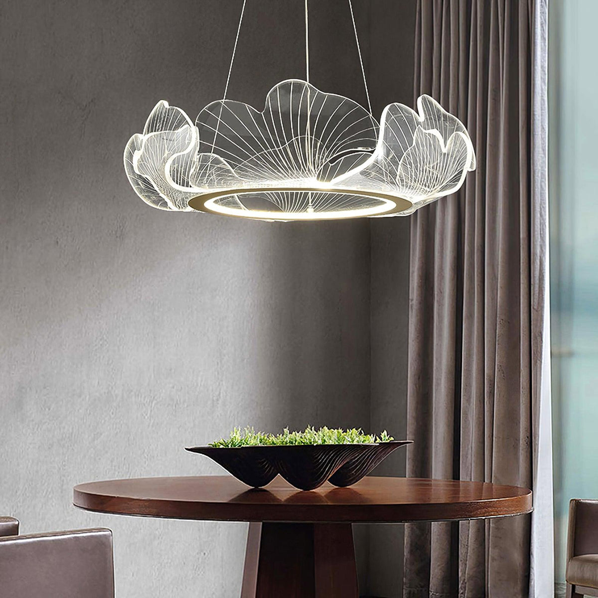 Sea Curated Iron & Glass Chandelier – illuminated warm ambiance setting