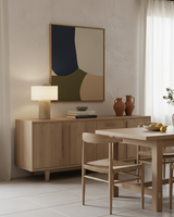 Sediment Curated Yellow Travertine Table Lamp installed in residential dining space
