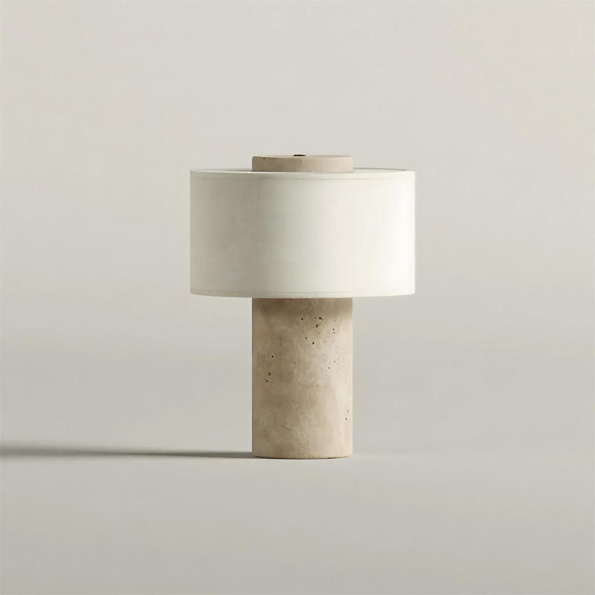 Sediment Curated Yellow Travertine Table Lamp – illuminated warm ambiance setting