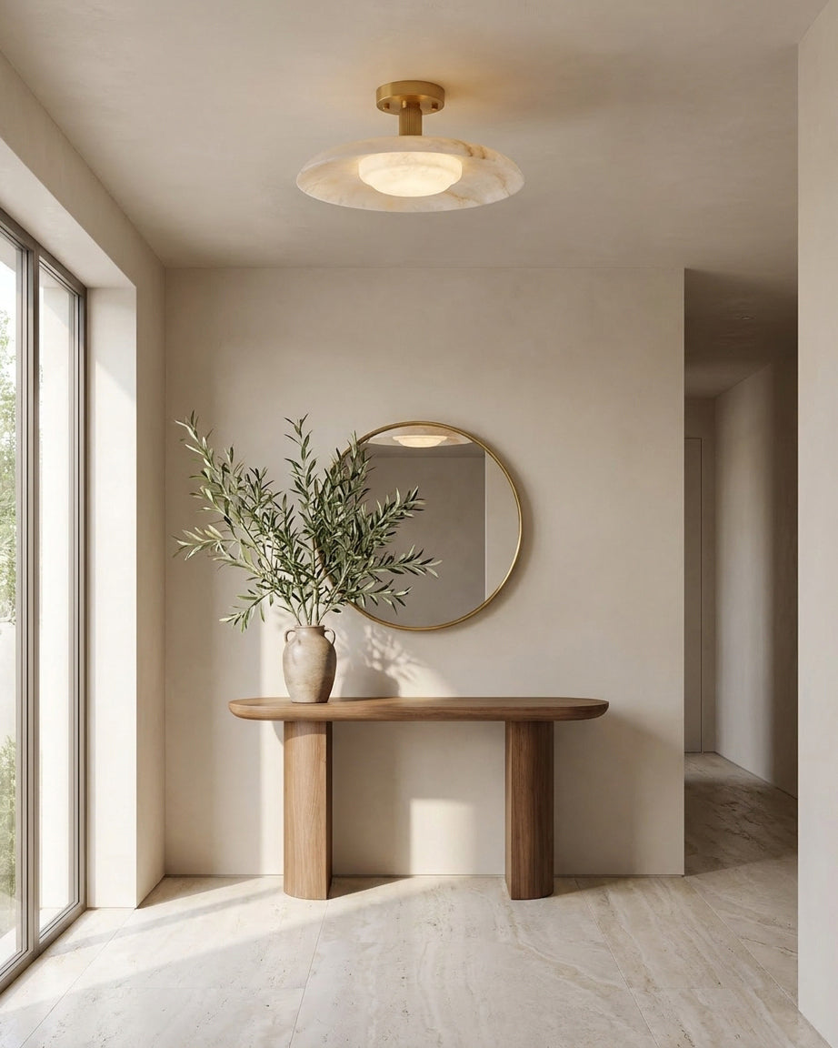 Alabaster craftsmanship detail on Selmora Alabaster Curated Alabaster Flush Mount