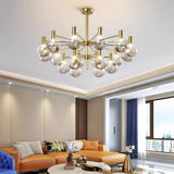 Selva Curated Mouth-Blown Frosted Glass Chandeli – illuminated warm ambiance setting