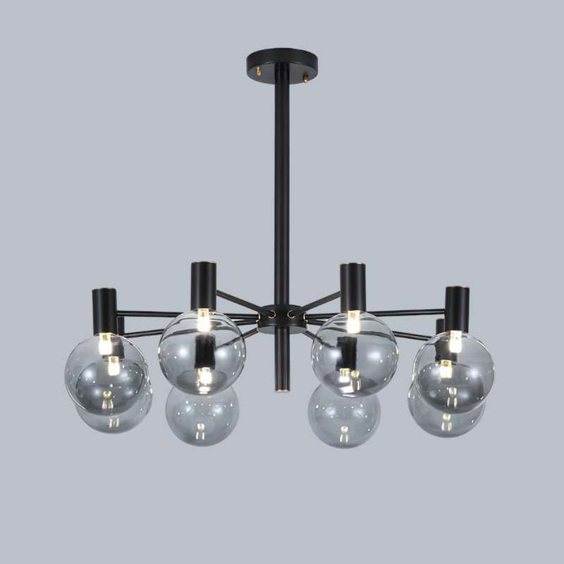 Selva Black Curated Mouth-Blown Frosted Glass Ch – 8 Heads ∅ 26 x H 7.9  Dia 66cm x H 20cm finish configuration