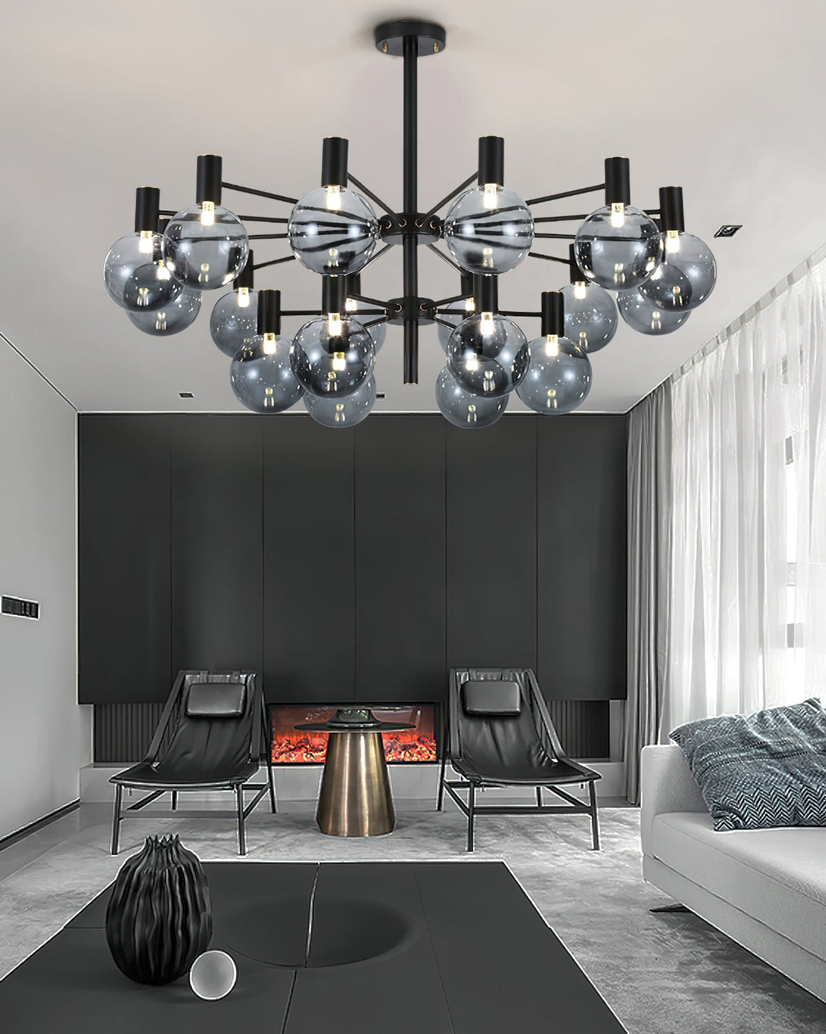 Selva Black Curated Mouth-Blown Frosted Glass Ch – architectural ceiling profile