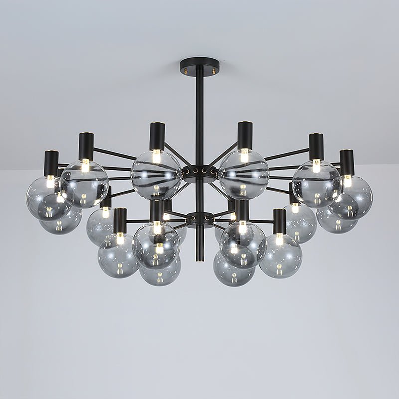 Selva Black Curated Mouth-Blown Frosted Glass Ch – 12+6 Heads ∅ 39.4 x H 13.8  Dia 100cm x  finish configuration