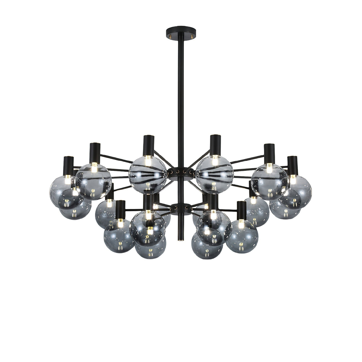 Selva Black Curated Mouth-Blown Frosted Glass Ch – full fixture elevation view