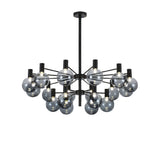 Selva Black Curated Mouth-Blown Frosted Glass Ch – full fixture elevation view