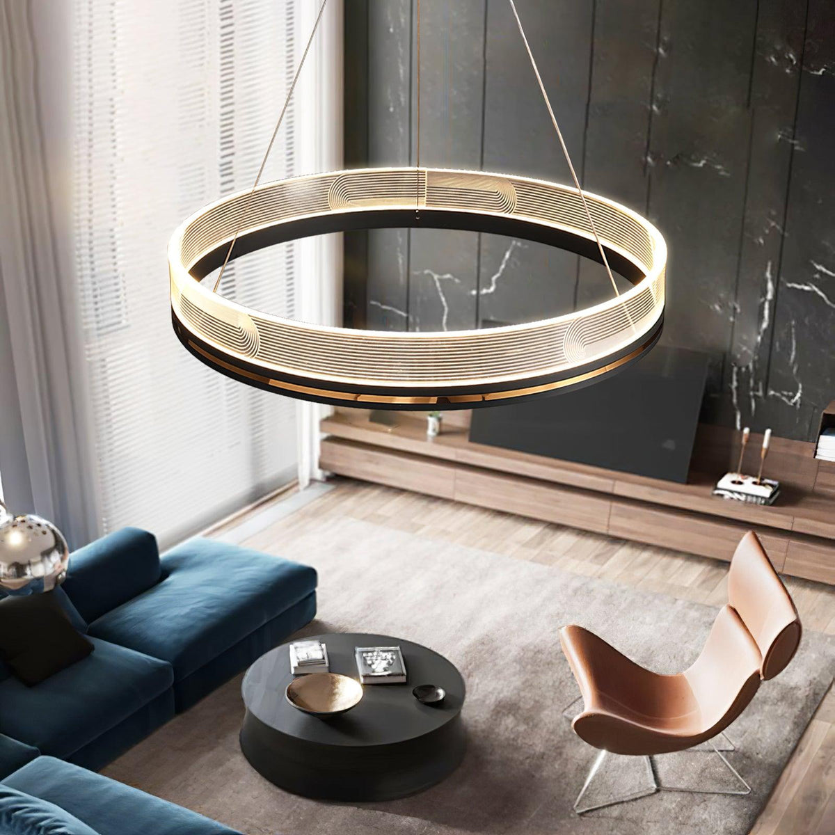Sendra Curated Solid Brass Chandelier – spatial dining room perspective