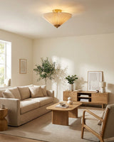 Seretta Curated Iron & Glass Flush Mount Ceiling warm illuminated room view