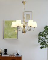 Shabby Curated Mouth-Blown Frosted Glass Chandel warm illuminated room view