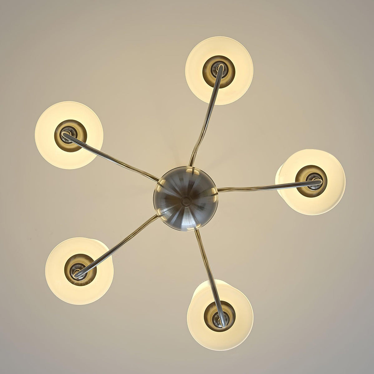 Shabby Curated Mouth-Blown Frosted Glass Chandel – structural canopy joint detail