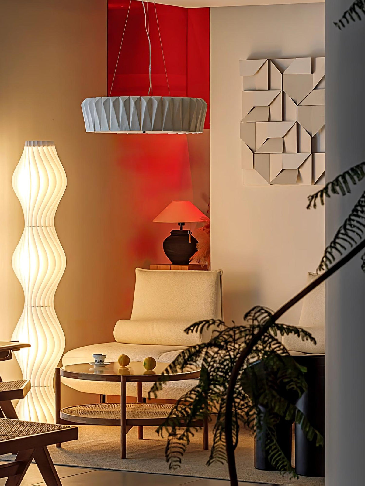 Shard Curated Mouth-Blown Frosted Glass Chandeli – illuminated warm ambiance setting