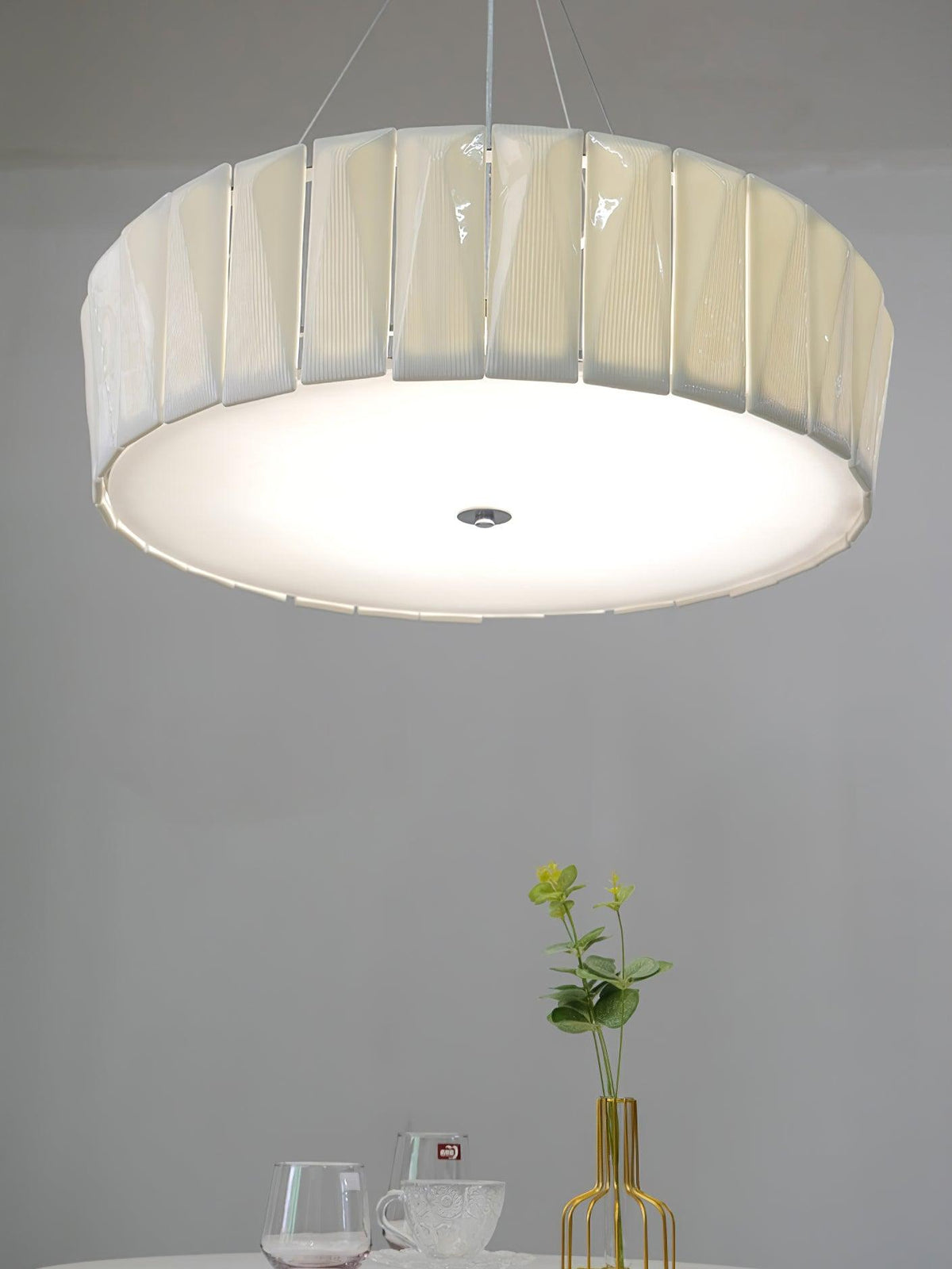 Shard Curated Mouth-Blown Frosted Glass Chandeli – unlit natural material contrast