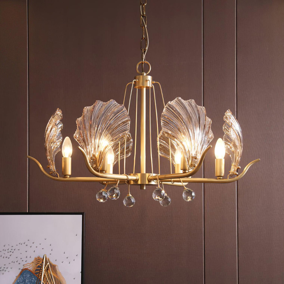 Shell Crystal Curated Mouth-Blown Frosted Glass – full fixture elevation view