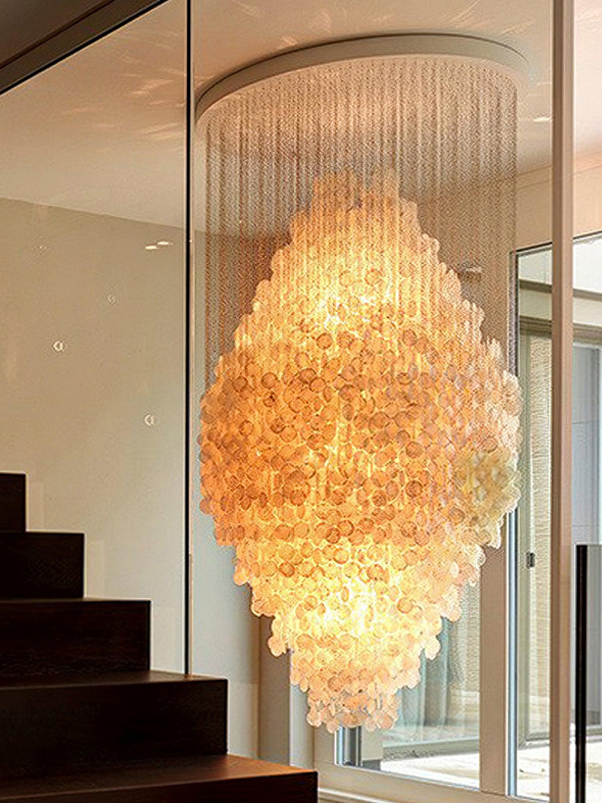 Shell Waterfall Curated Iron & Glass Chandelier – full fixture elevation view