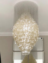 Shell Waterfall Curated Iron & Glass Chandelier – macro detail view