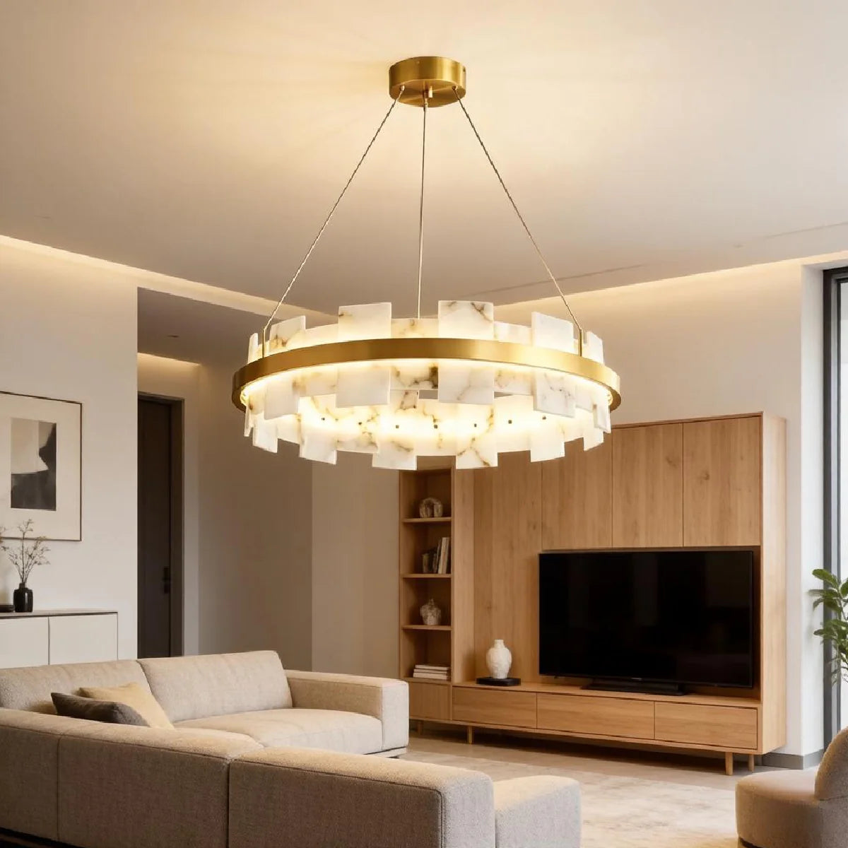 Spanish Alabaster Chandelier View 5 | Shudur Alabaster Halo Chandelier | JINSHE | JINSHE