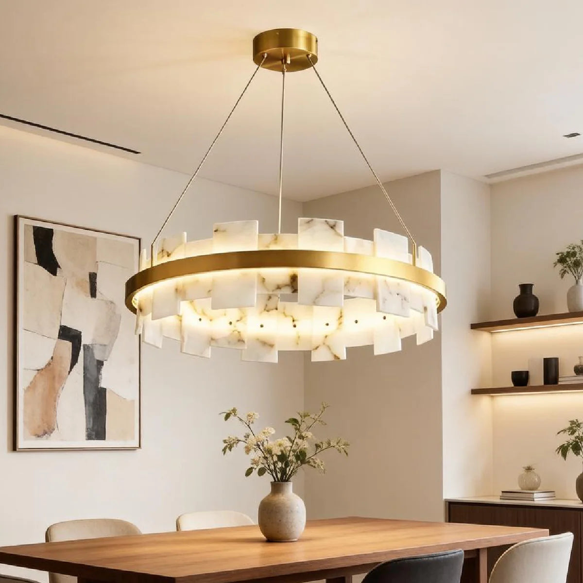 Spanish Alabaster Chandelier View 6 | Shudur Alabaster Halo Chandelier | JINSHE | JINSHE