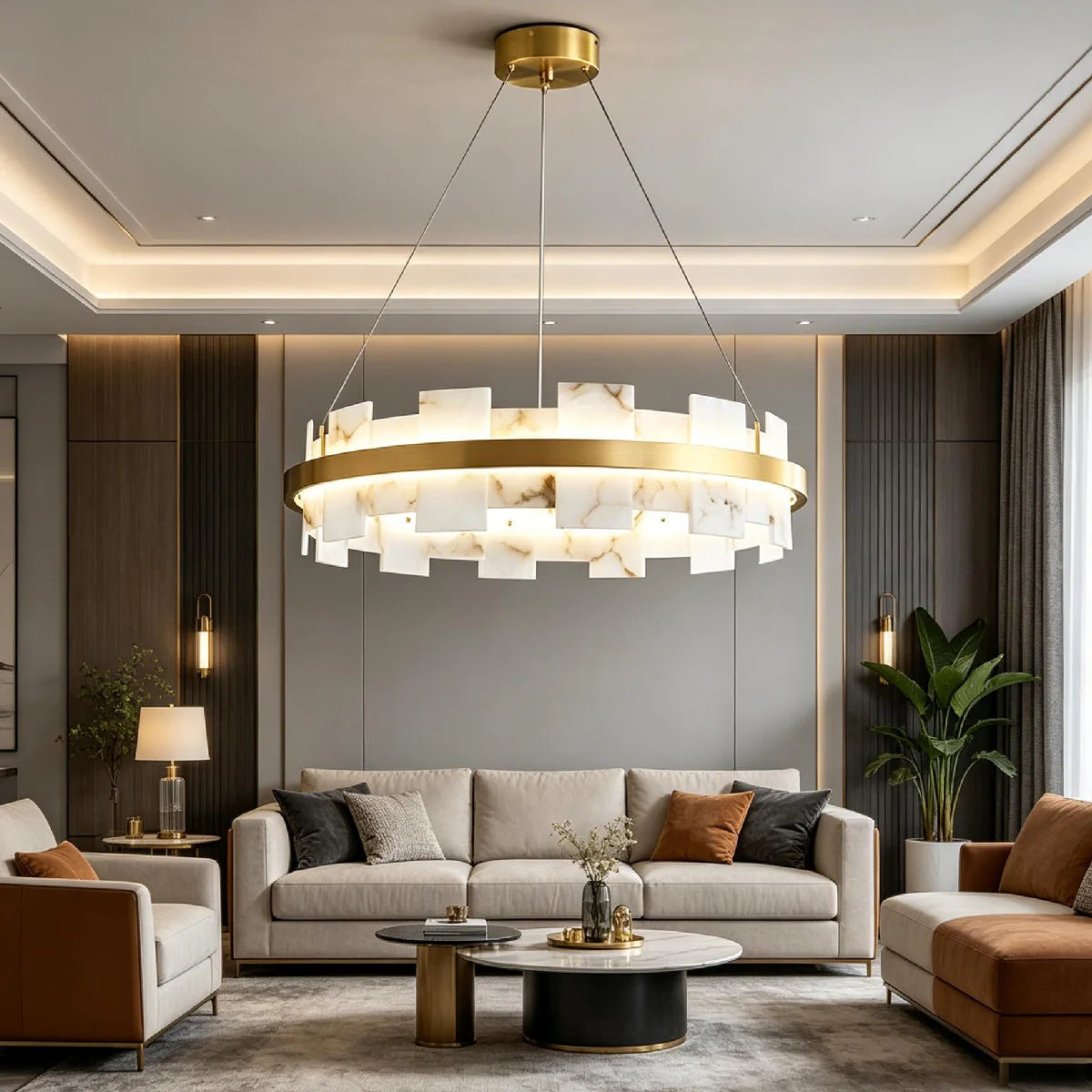 Spanish Alabaster Chandelier View 2 | Shudur Alabaster Halo Chandelier | JINSHE | JINSHE