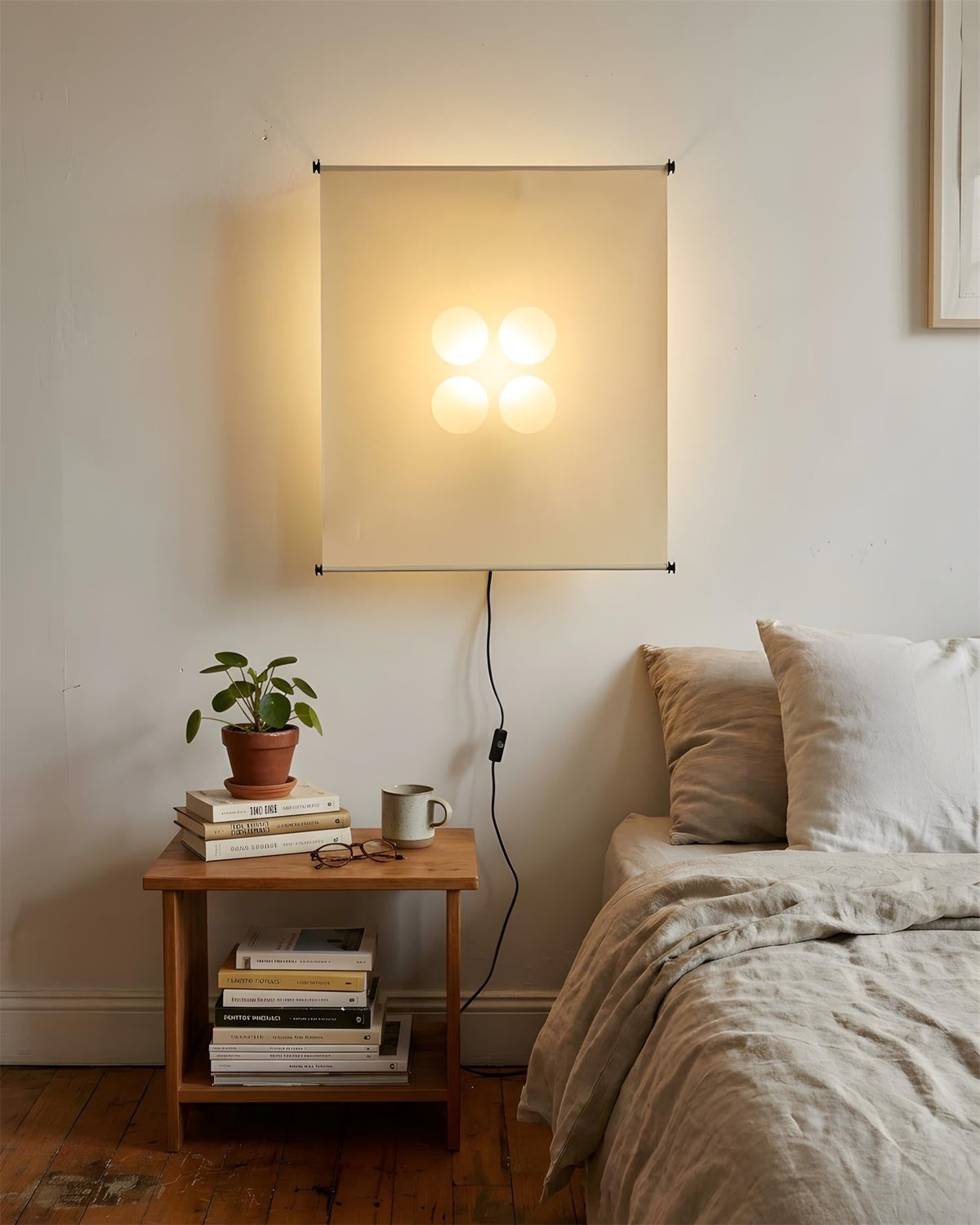 Silque Curated Washi Paper Wall Sconce warm illuminated room view