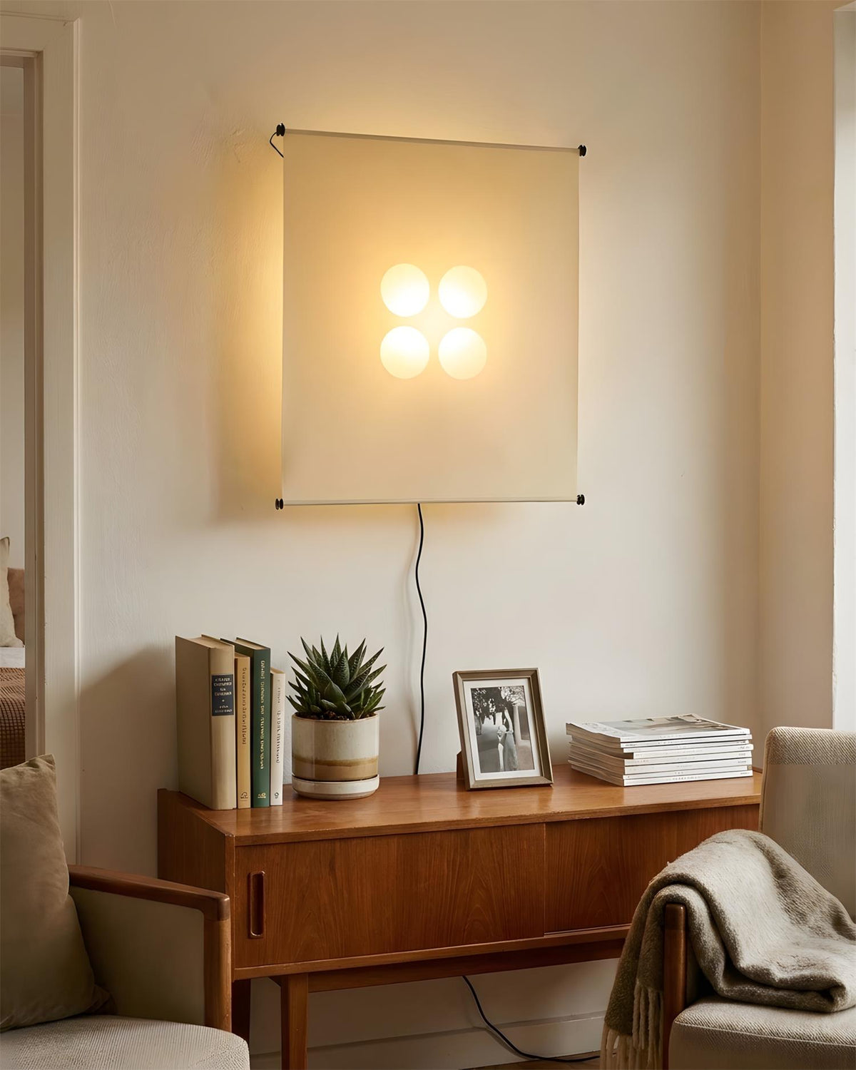 Silque Curated Washi Paper Wall Sconce – side angled contour profile