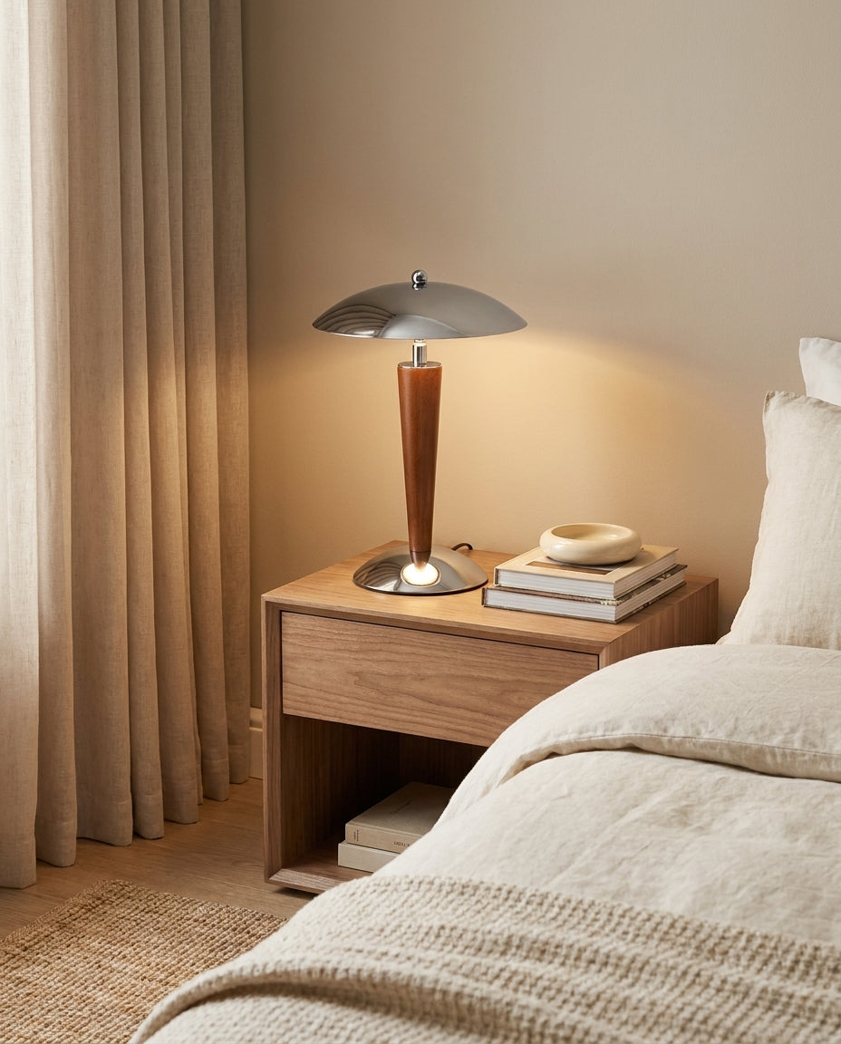 Silvoryn Curated Iron & Glass Table Lamp – spatial dining room perspective