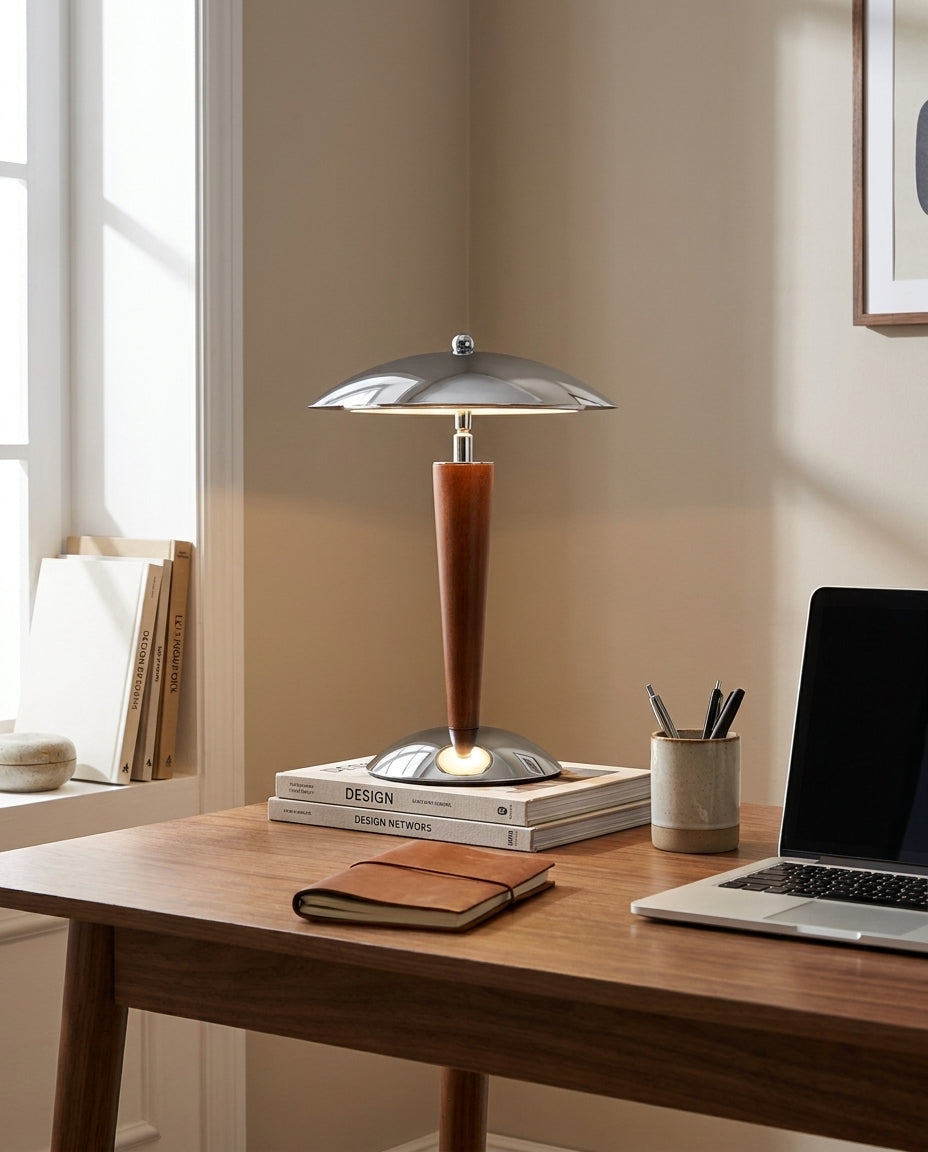 Silvoryn Curated Iron & Glass Table Lamp installed in residential dining space