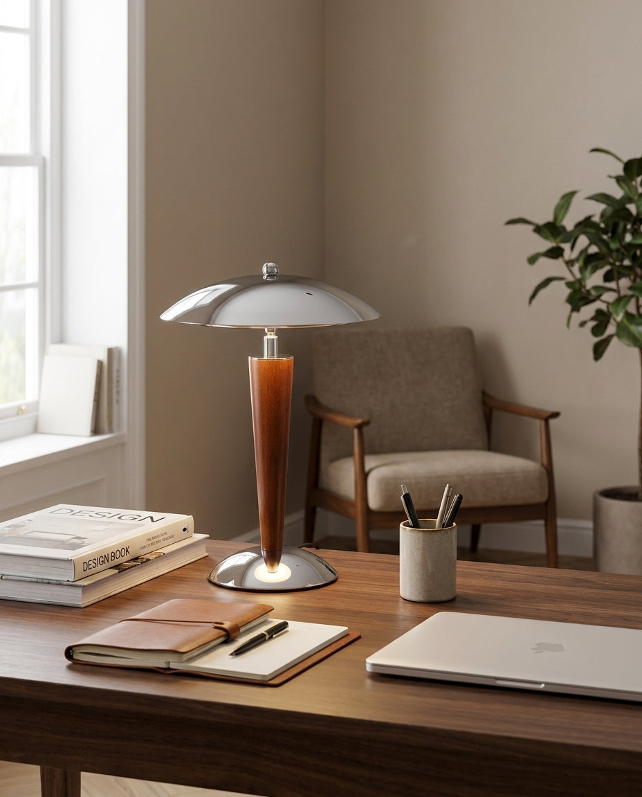 Silvoryn Curated Iron & Glass Table Lamp – unlit natural material contrast