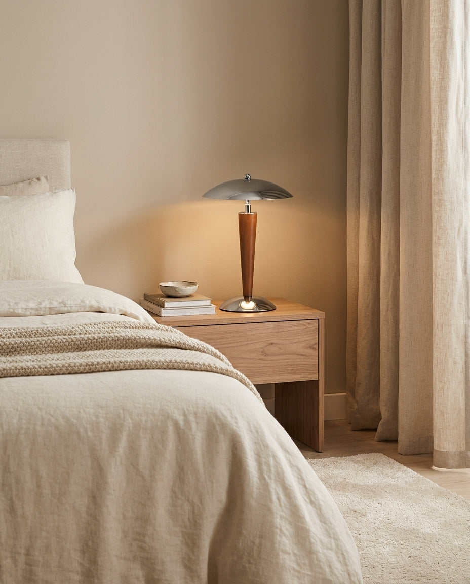 Silvoryn Curated Iron & Glass Table Lamp – structural canopy joint detail