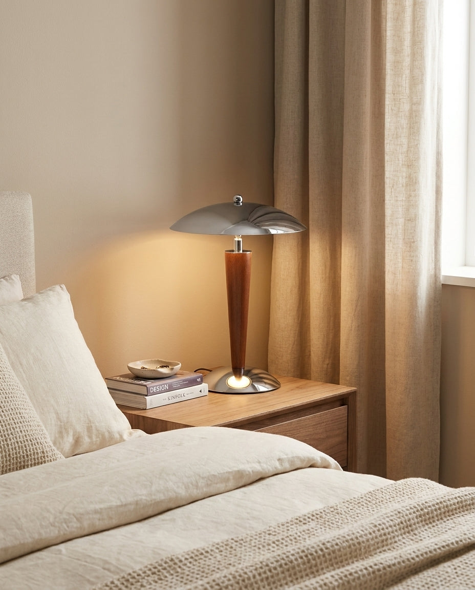 Silvoryn Curated Iron & Glass Table Lamp – architectural ceiling profile